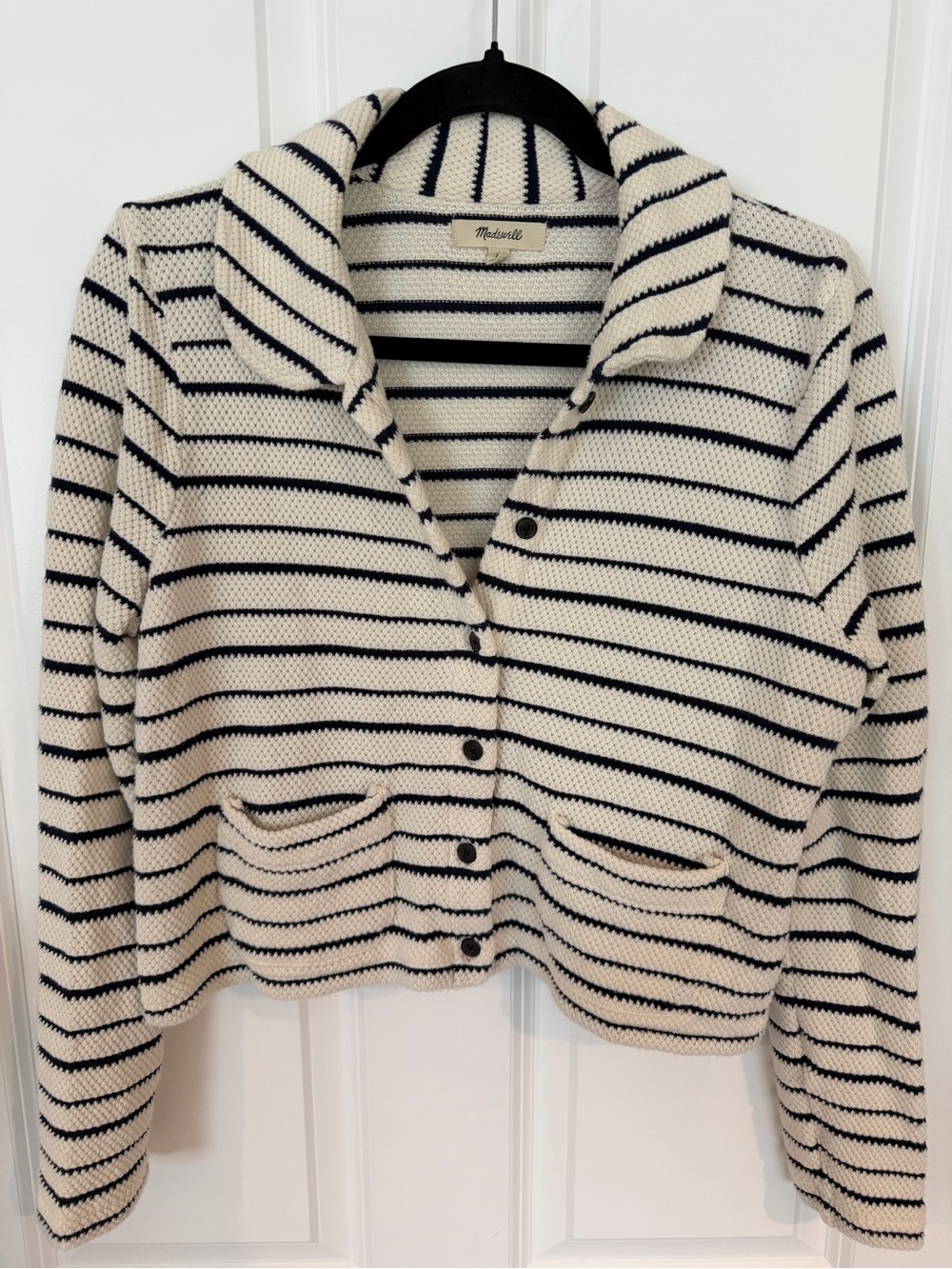 Madewell Cream & Navy Striped Knit Button-Front Cardigan